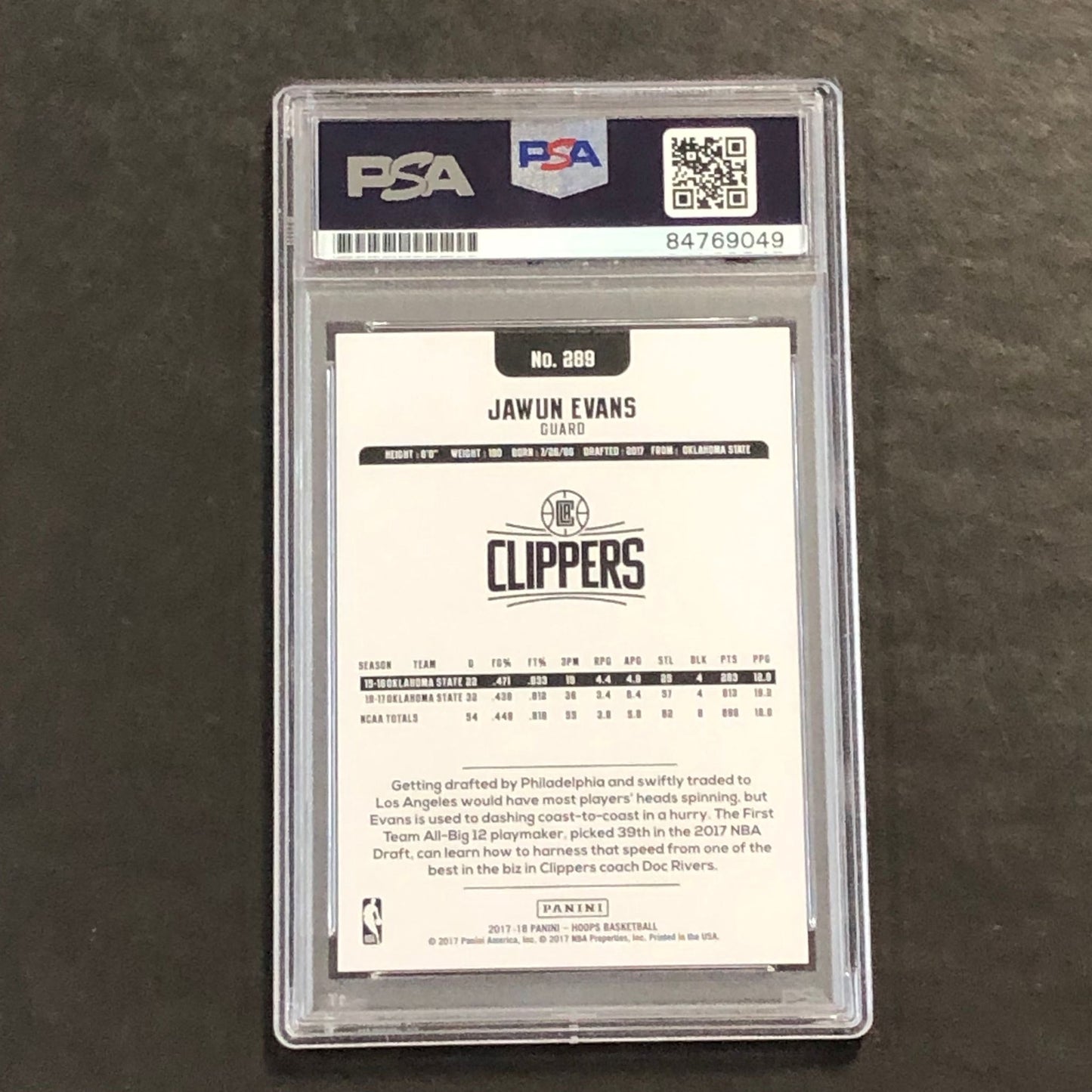 2017-18 NBA HOOPS #289 JAWUN EVANS Signed Card AUTO 10 PSA Slabbed RC Clippers