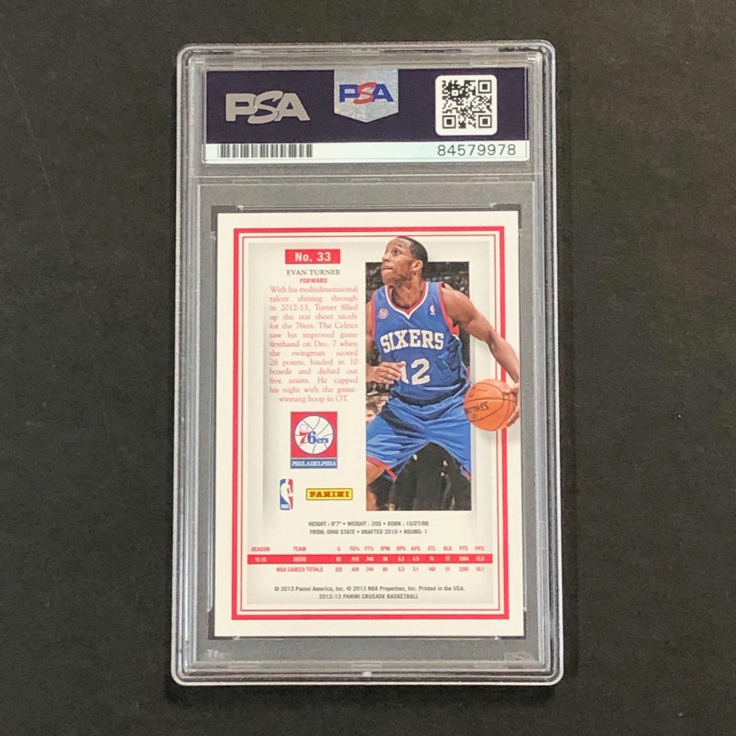 2012-13 Panini Crusade #33 Evan Turner Signed Card AUTO PSA Slabbed 76ers