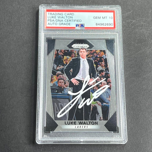 2017-18 Panini Prizim #290 Luke Walton Signed Card PSA AUTO Grade 10 Slabbed Lak