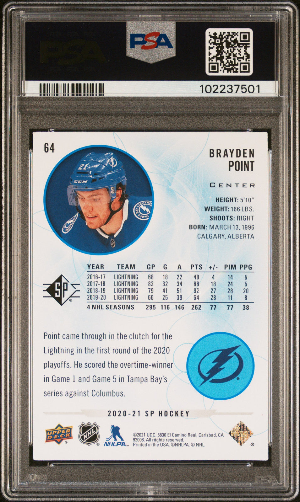 2020-2021 SP #64 Brayden Point PSA A Auto 10