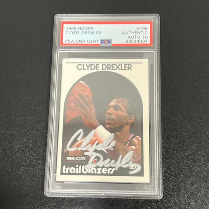 1989 NBA Properties #190 Clyde Drexler Signed Card AUTO PSA Slabbed Trail Blazer