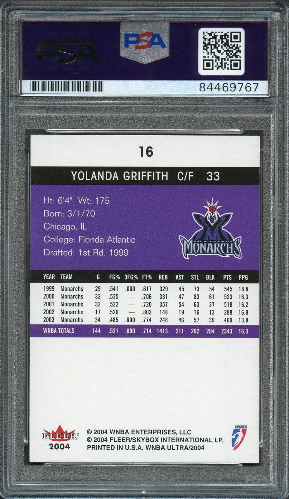 2004 Fleer Ultra #16 Yolanda Griffith Signed Card AUTO PSA Slabbed