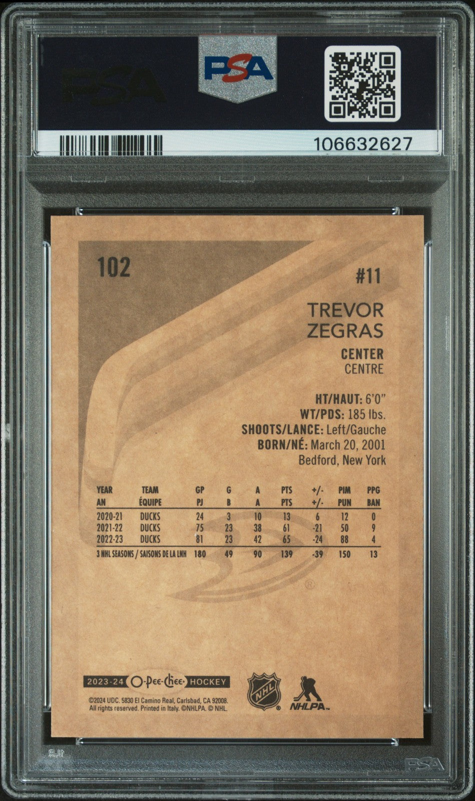 2023 Upper Deck O-Pee-Chee #102 Trevor Zegras Retro signed card PSA 9 Auto 10
