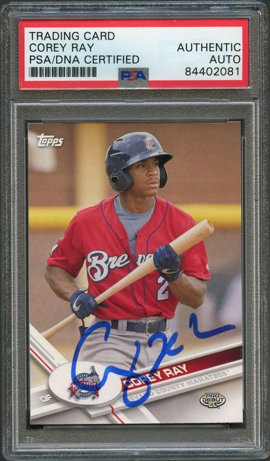 2017 TOPPS PRO DEBUT #187 COREY RAY Signed Card PSA Slabbed Auto Brewers