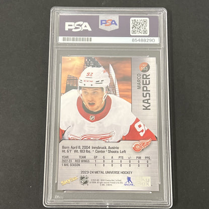 2023-24 Metal Universe Hockey #153 Marco Kasper signed card PSA Red Wings