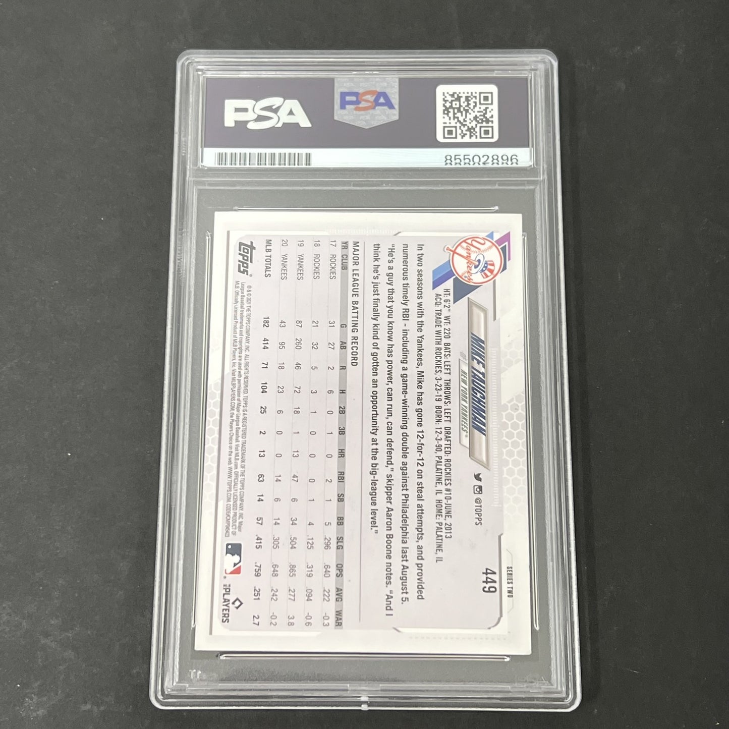 2021 Topps Baseball Series 2 #449 Mike Tauchman signed card PSA Auto 10