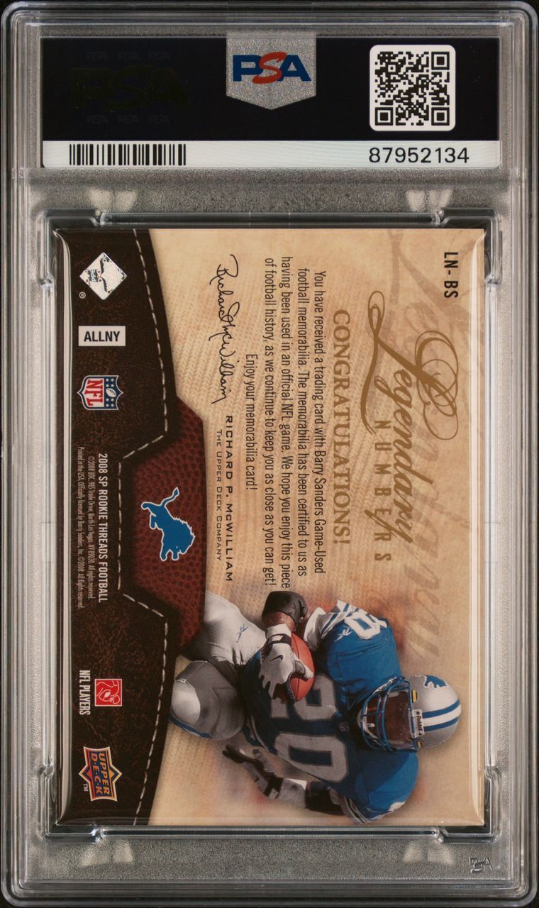 2008 SP Rookie Threads Legendary Numbers 50 #LNBS Barry Sanders Signed Card PSA