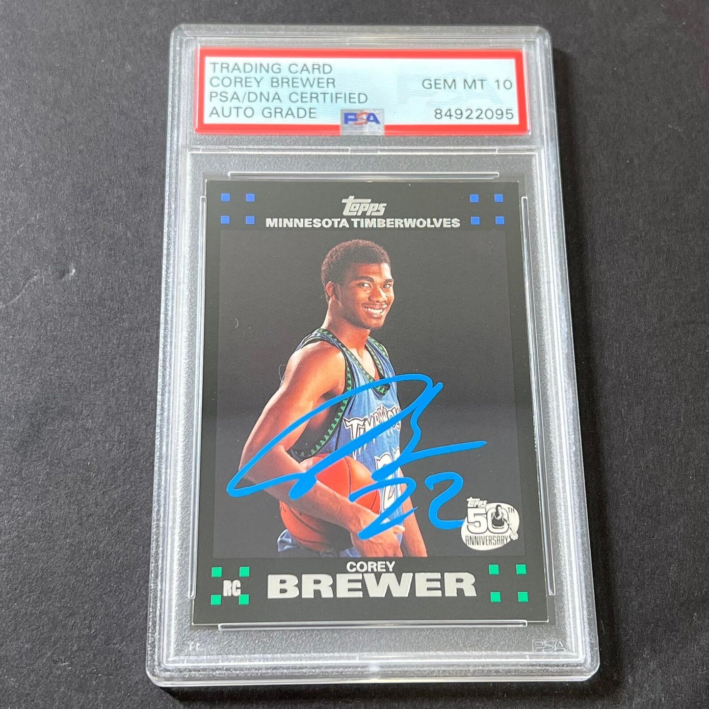 2007-08 Topps 50th Anniversary #117 Corey Brewer Signed Card AUTO GRADE 10 PSA S