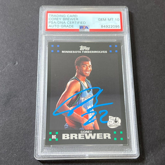 2007-08 Topps 50th Anniversary #117 Corey Brewer Signed Card AUTO GRADE 10 PSA S