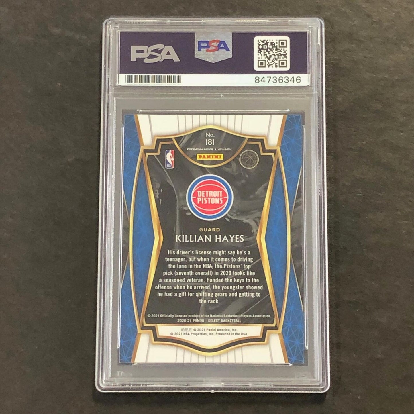 2020-21 Panini Select #181 Killian Hayes Signed Card AUTO PSA Slabbed RC Pistons