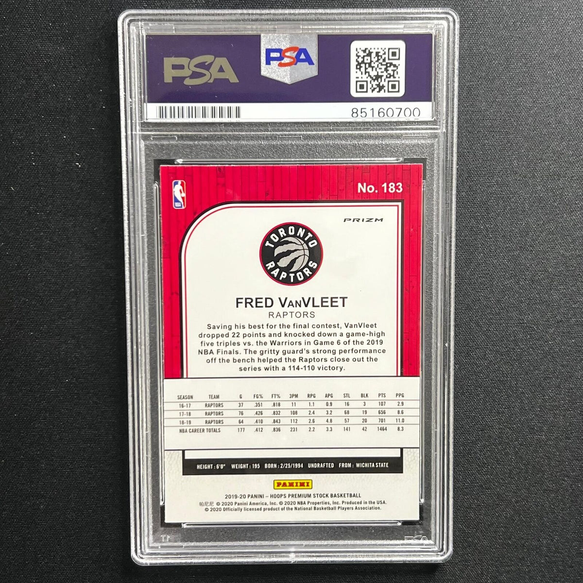 2019-20 Panini NBA Hoops #183 Fred VanVleet Signed Card Auto 10 PSA Slabbed Rapt