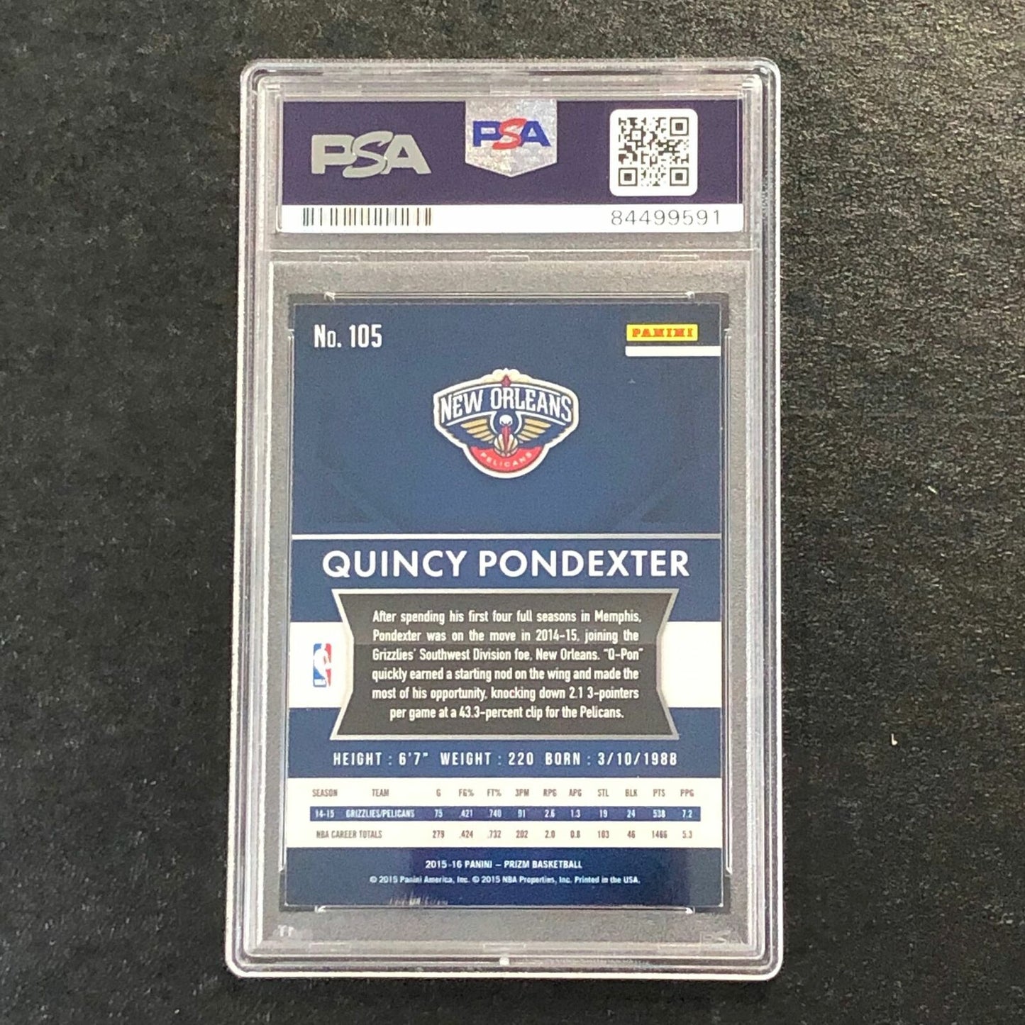 2015-16 Panini Prizm #105 Quincy Pondexter signed card PSA/DNA Pelicans Auto