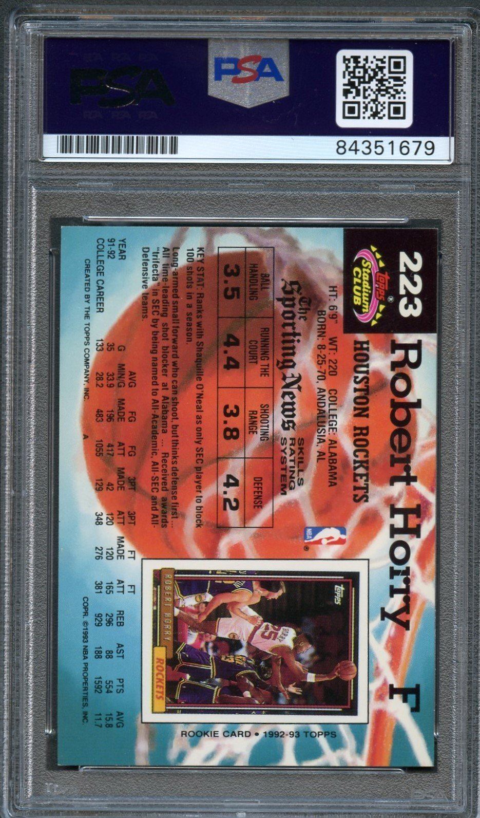 1992-93 Topps Stadium Club #223 ROBERT HORRY Signed Card AUTO 10 PSA Slabbed RC