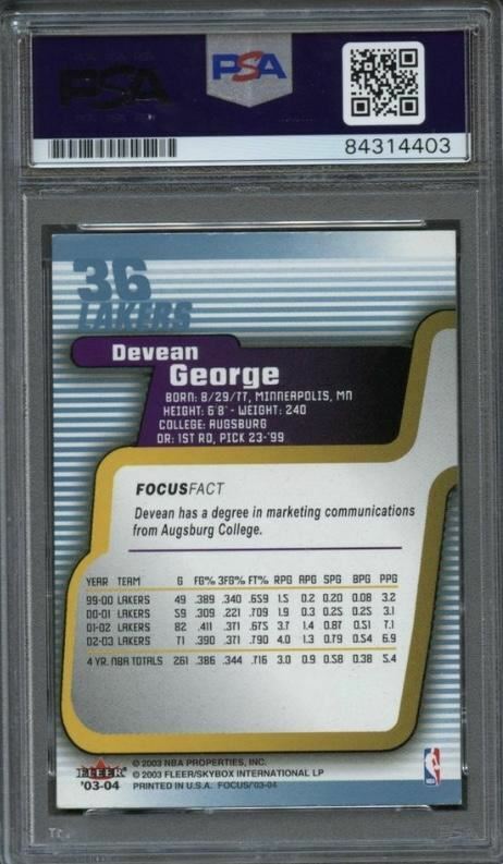 2003-04 Fleer Focus #36 Devean George Signed Card AUTO PSA Slabbed