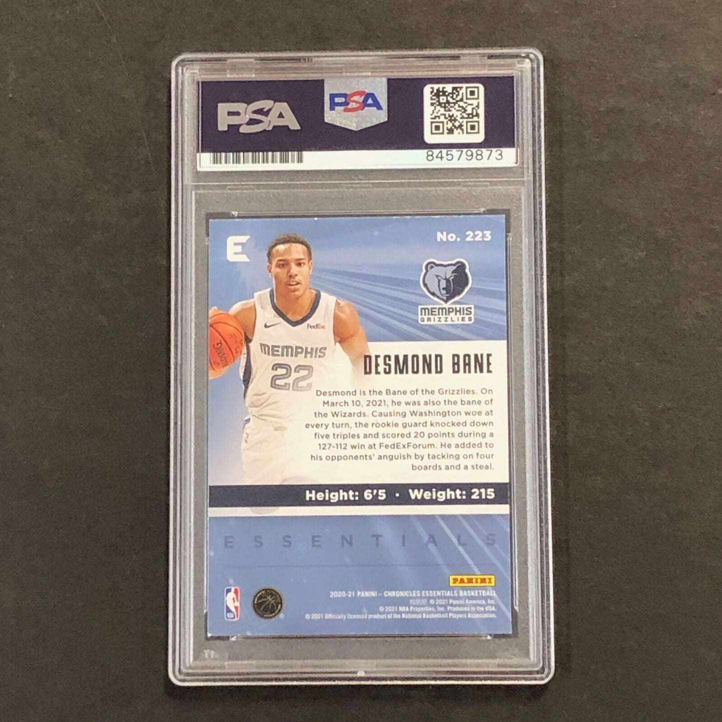 2020-21 Panini Essentials #223 Desmond Bane Signed Card AUTO PSA Slabbed RC Griz