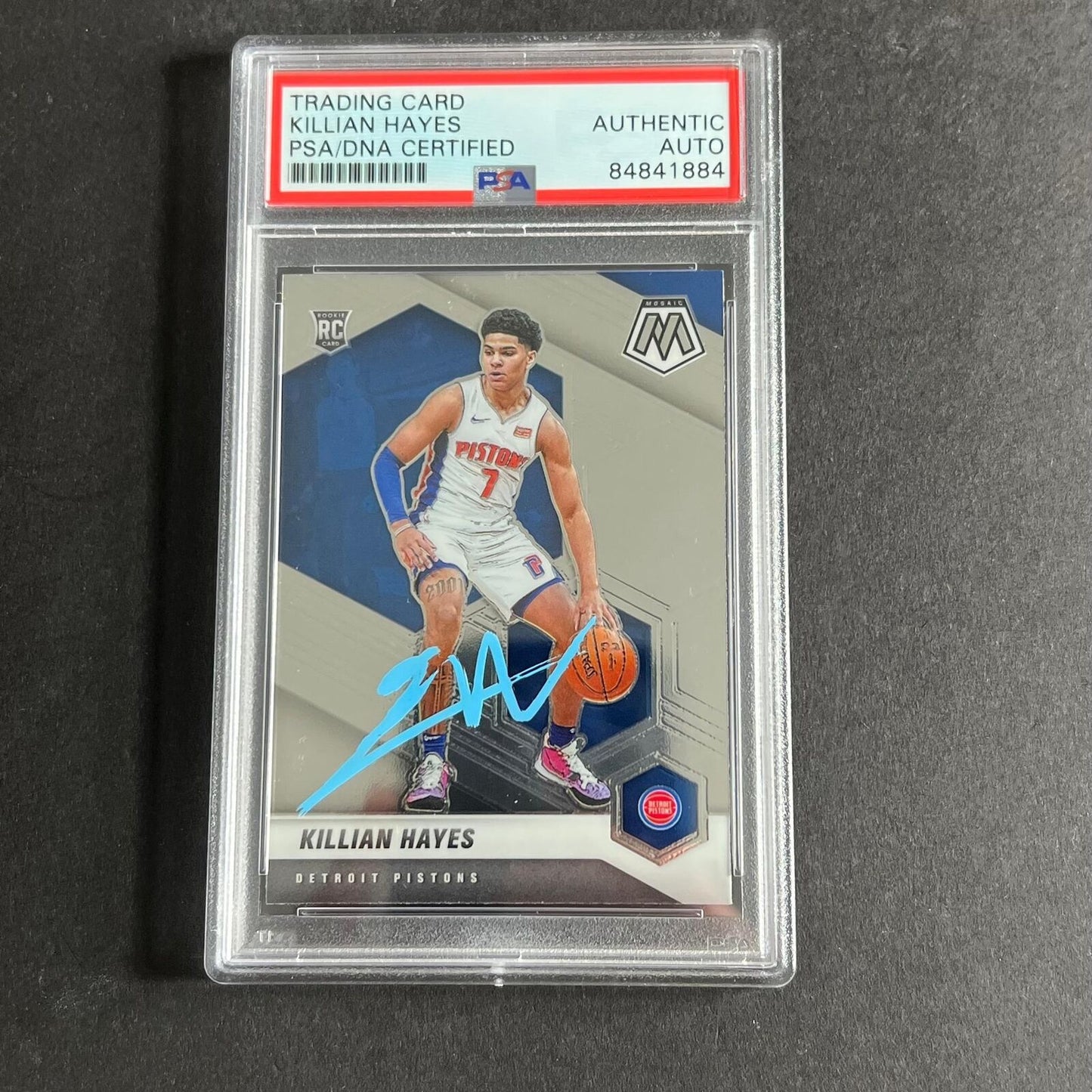 2020-21 Panini Mosaic #222 Killian Hayes Signed Card AUTO PSA Slabbed RC Pistons
