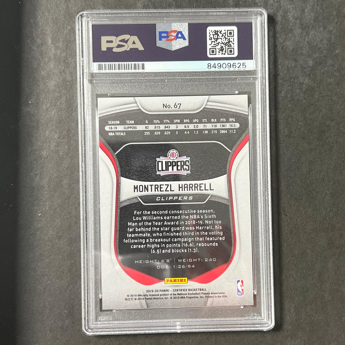 2018-19 Panini Certified #67 Montrezl Harrell Signed Card AUTO PSA Slabbed Clipp