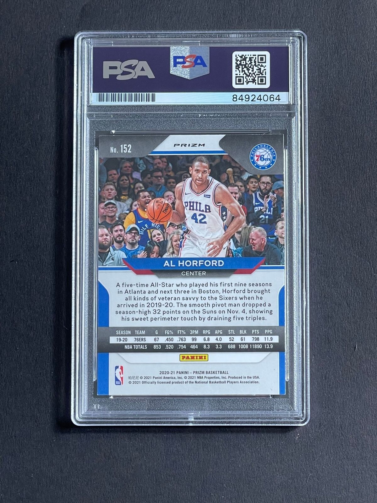 2020-21 Panini Prizm #152 Al Horford Signed Card PSA Slabbed 76ers
