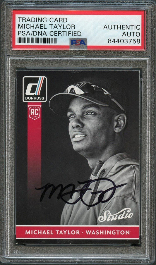 2015 Donruss Studio #9 Michael Taylor Signed Rookie Card PSA Slabbed Auto RC Nat