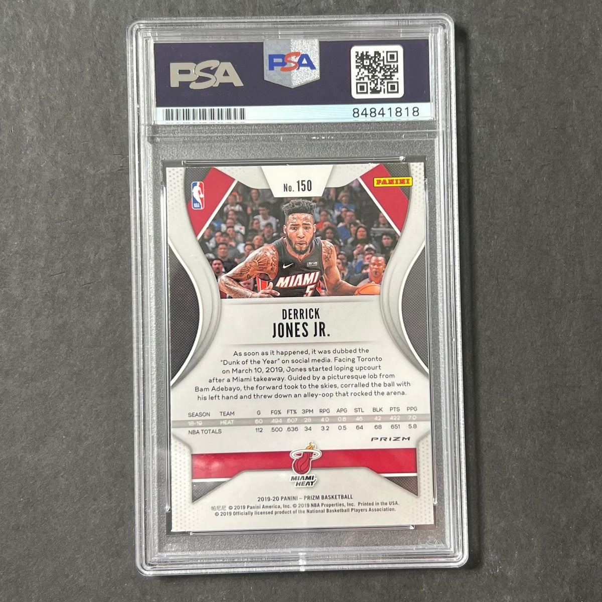 2019-20 Panini Prizm #150 Derrick Jones Jr. Signed Card AUTO PSA Heat